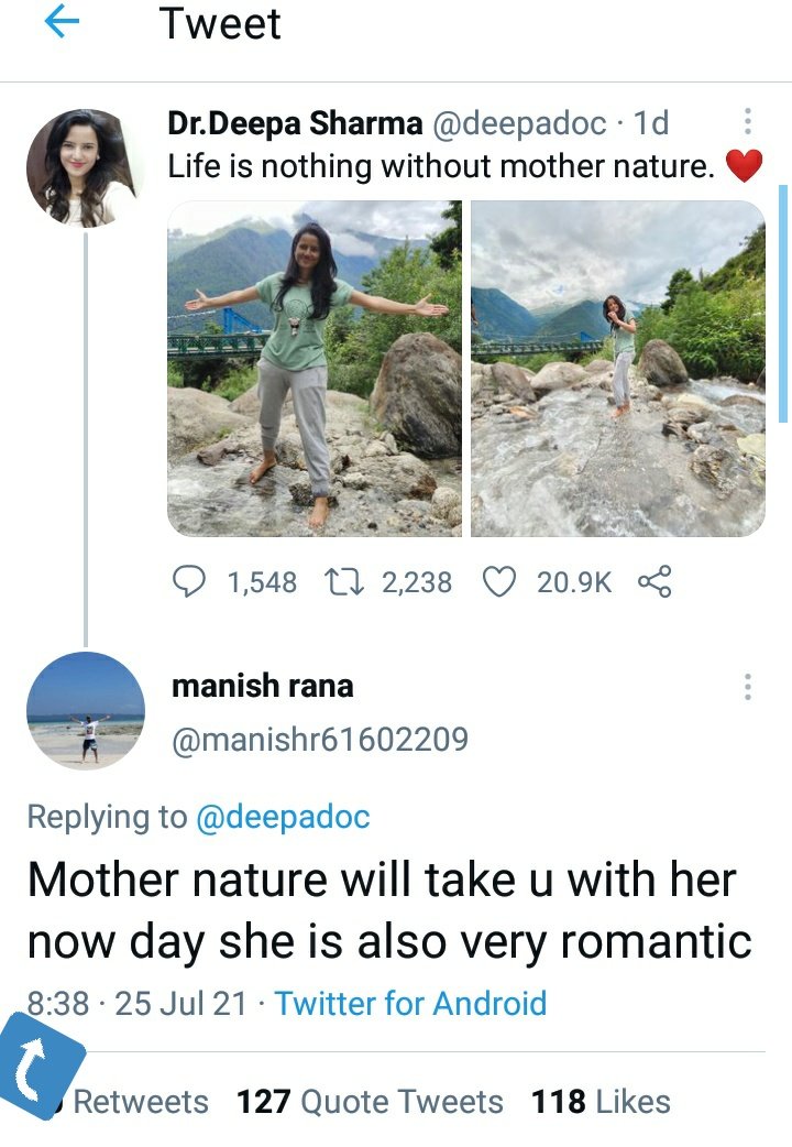 MD_AhmedJeelani's tweet photo. She posted at 5:17 PM
This guy commented at 8:38 AM

Sadly she died in Land sliding 💔

Life is so unpredictable

#RIPDeepaSharma https://t.co/UkgSbxNXos