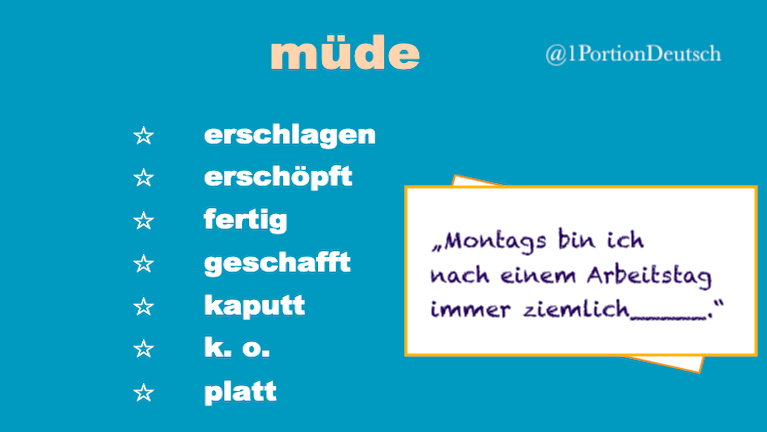1PortionDeutsch's tweet photo. #WortdesTages    #Deutschlernen #Wortschatz

Typisch Montag!
Diese Synonyme gibt es zu „müde“: https://t.co/GarZ56CeCD
