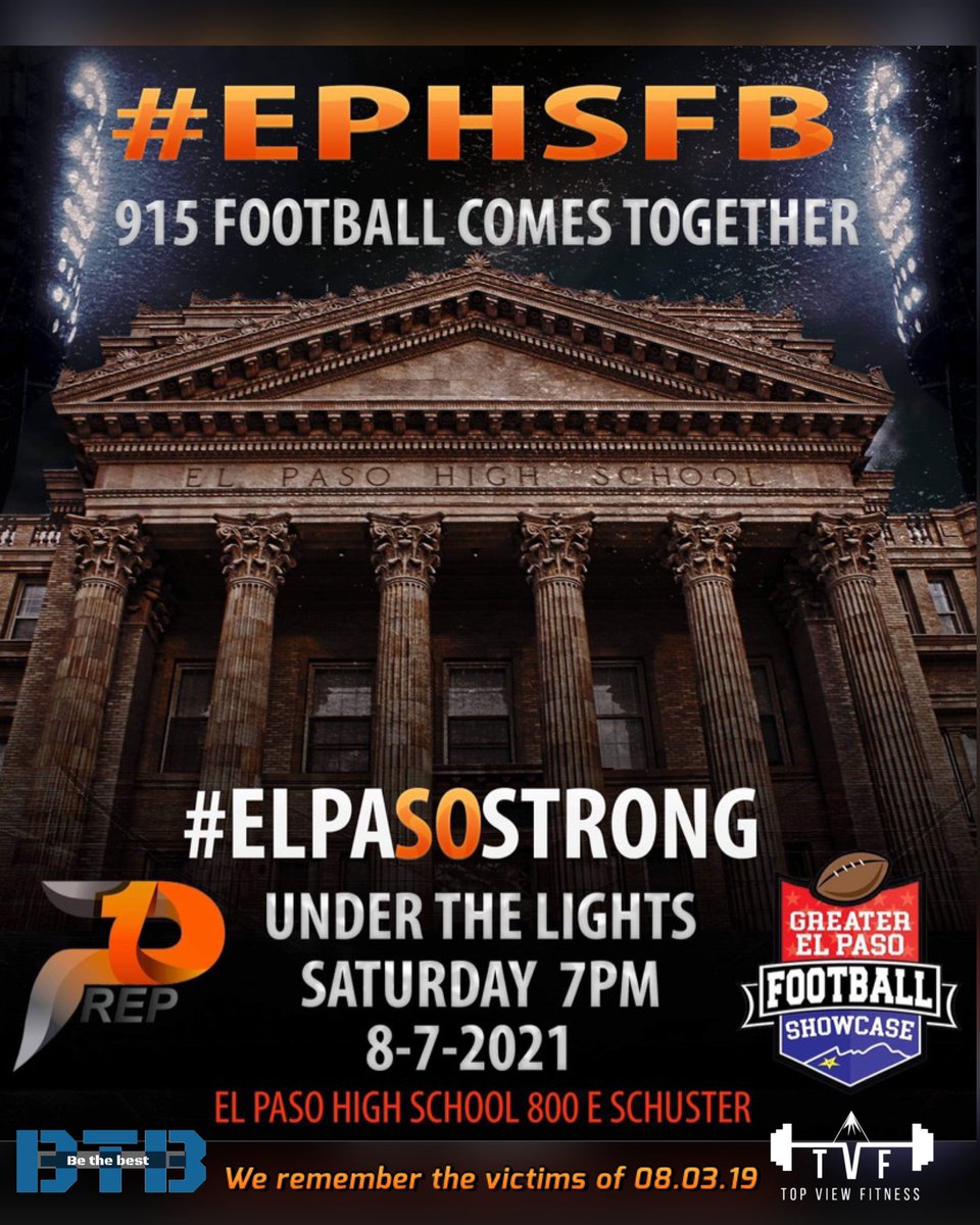 Just In: <a href="/Prep1USA/">PREP1</a> is proud to announce the 2nd Annual  #ElPasoStrong Event • Bringing the 9️⃣1️⃣5️⃣ 🏈 Community together ~ we remember the victims of 08.03.19

📍R.R.Jones Stdm.-EPHS
📅 Saturday 08.07.21
⌚️ 7pm (FREE)

+Open invite to All 915 🏈 Teams
• Players must wear jerseys