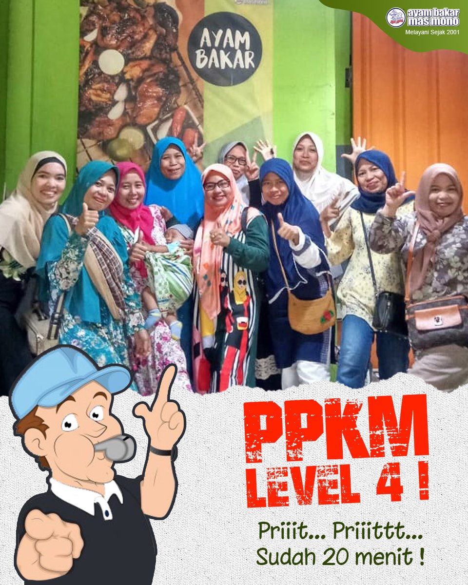 PPKM LEVEL 4 ??

Ngomongin soal level, kita punya ayam bakar yang juara soal level pedesnya. Sensasi ayam bakar geprek dengan taburan sambal yang luar biasa nikmat dan pedas, hanya di Ayam Bakar Mas Mono