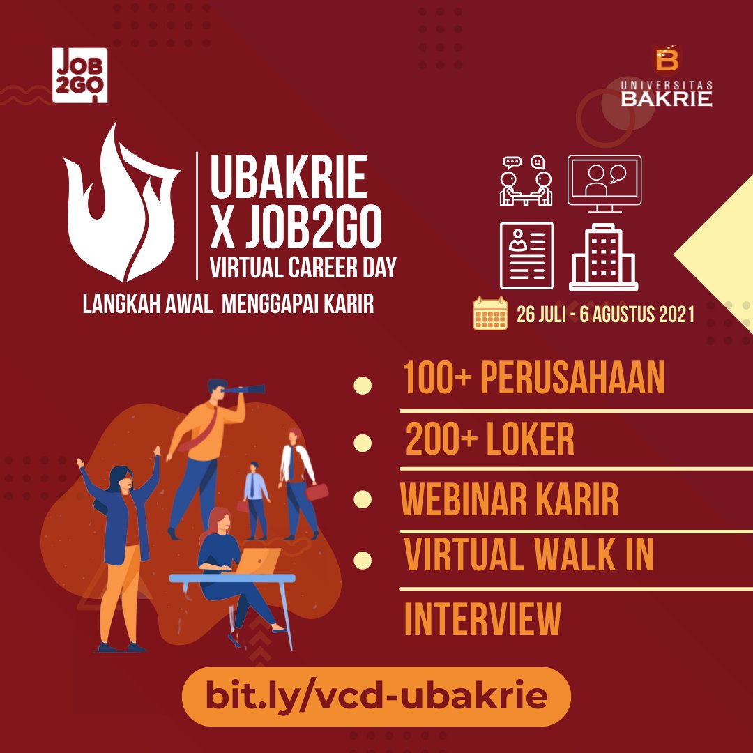Hallo Sobat Career 🥳

Universitas Bakrie X Job2Go mengadakan acara Virtual Career Day, yang dapat meningkatkan skill karir kamu dalam dunia kerja loh!!

More Information please click: instagram.com/p/CRtJ6EwhO0U/…