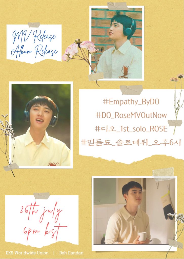 TAKE NOTE OF THE FOLLOWING # FOR KYUNGSOO LATER 💐

#.Empathy_ByDO
#.DO_RoseMVOutNow
#.디오_1st_solo_ROSE
#.믿듣됴_솔로데뷔_오후6시