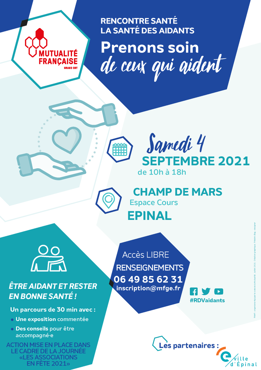 🫂 04.09.21 à #Epinal : stand #PrenonsSoinDeCeuxQuiAident 

👉 Objectif : informer les #Aidants sur l’impact de leur rôle sur leur propre #Santé &amp; les orienter vers des solutions pour la préserver

Organisé par <a href="/MFGrandEst/">MutualitéF.Grand Est</a> avec la <a href="/VilledEpinal/">Ville d'Epinal</a> :

Infos : cutt.ly/AQeBnXf