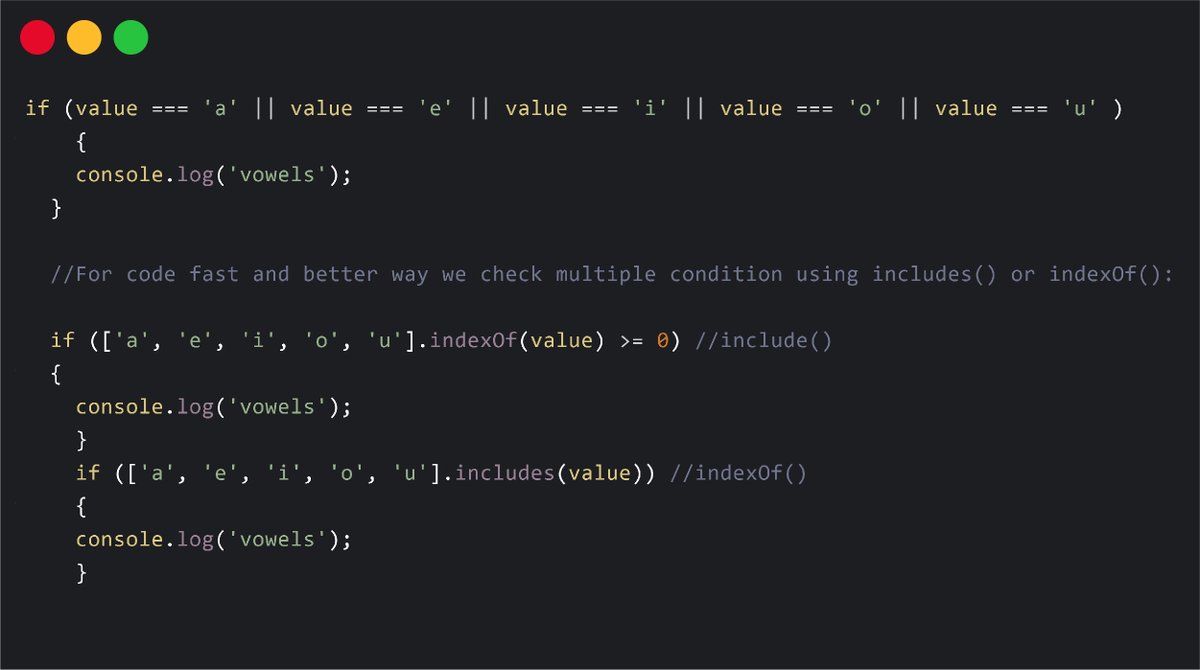 NettyfyT's tweet image. How to check multiple condition in JS?
Normally, we check more than one condition , Please review screenshot.
#javascript #jstips #jsdevelopment #jsdevelopmenttips #javascriptdevelopment