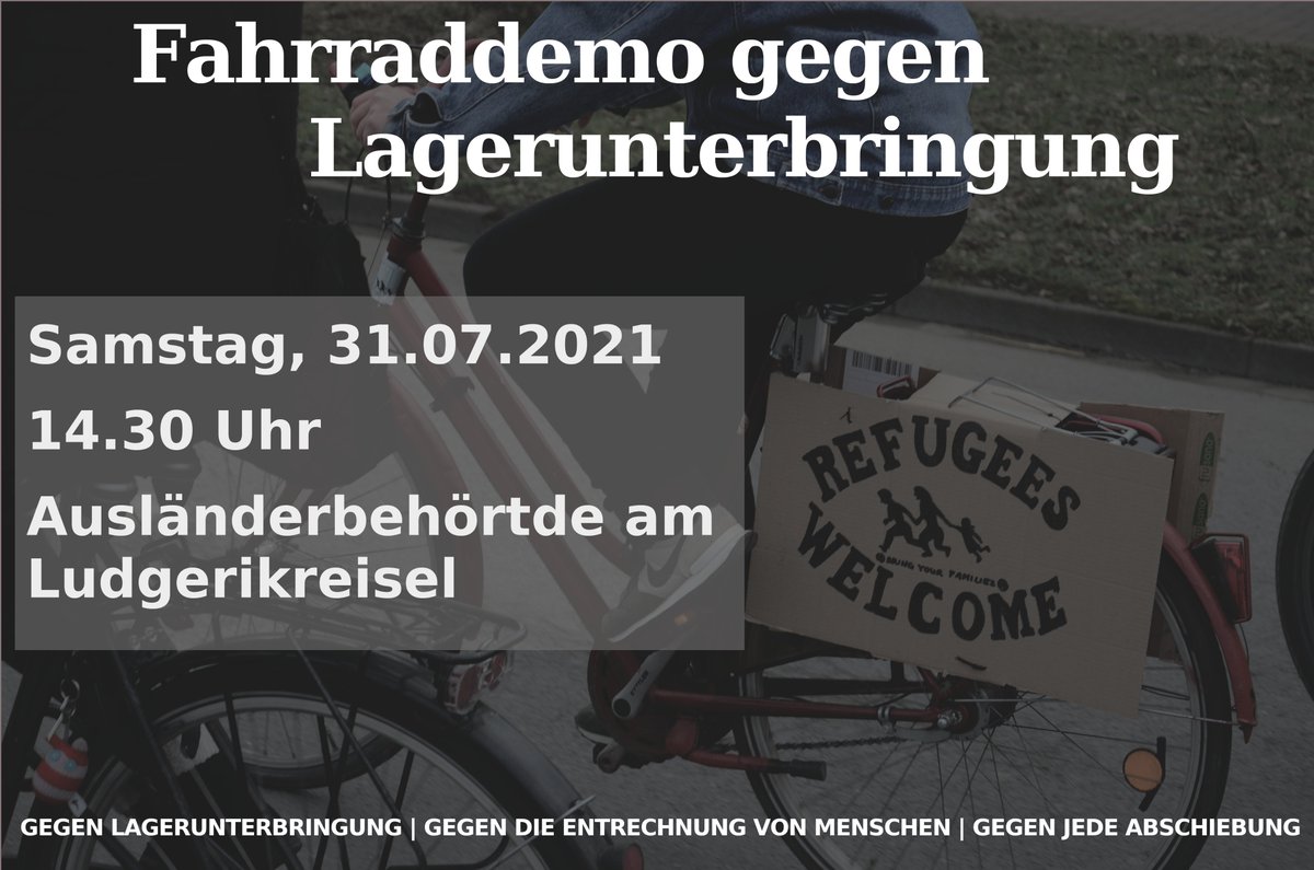 Am Samstag, den 31.07 geht es wieder vor die ZUE!
Kommt vorbei und zeigt euch solidarisch mit den Menschen im Lager!

Wir treffen uns um 14.30 Uhr vor der Ausländerbehörde am Ludgerikreisel

#Münster #ms3107 #shutdownallcamps