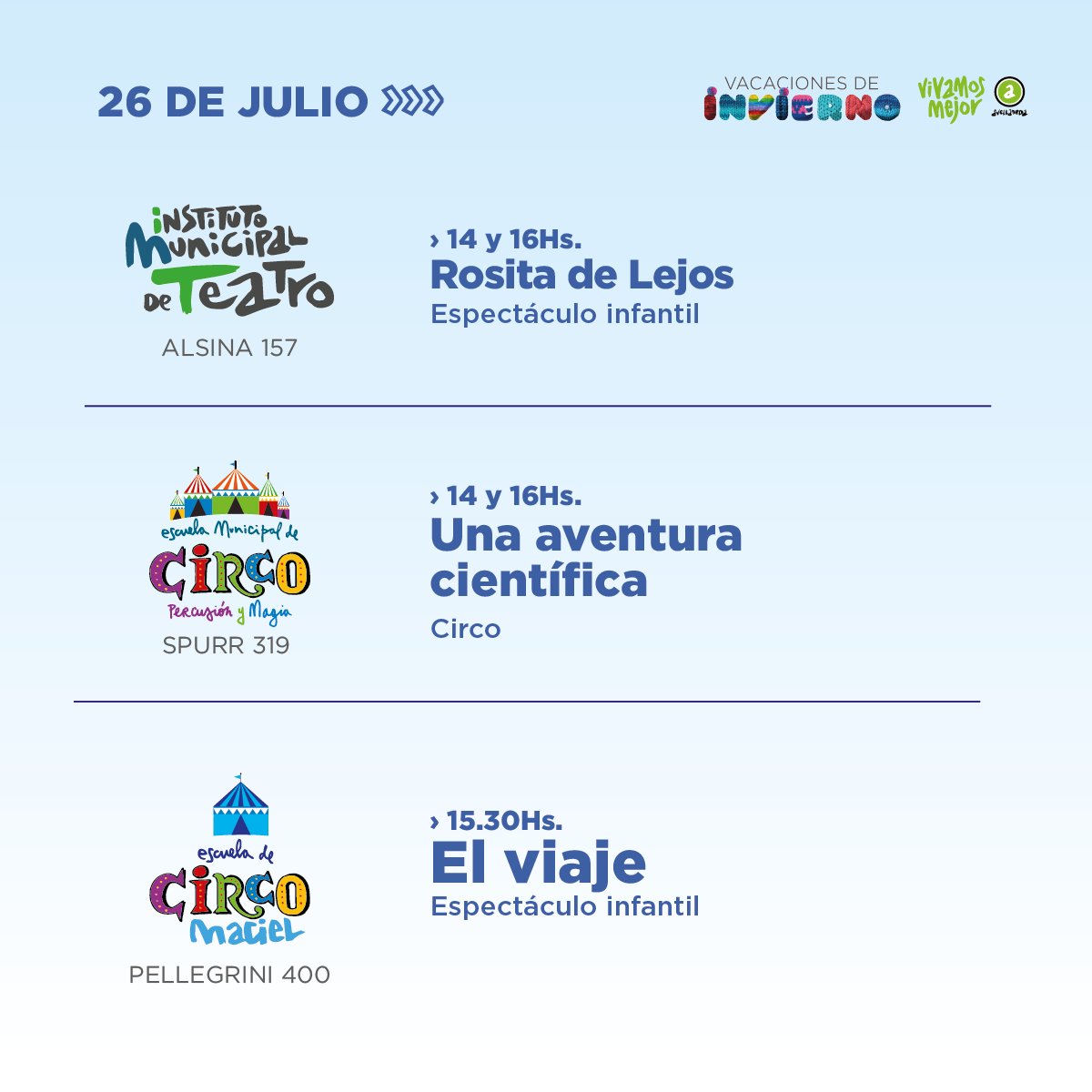 gestion_a's tweet photo. 🤩 ¿Conocés la programación de vacaciones para hoy?

🔴 Entrá en nuestra web y mirá el cronograma de cada sede: https://t.co/PHjylu0J8H https://t.co/lEQpNeXLGB