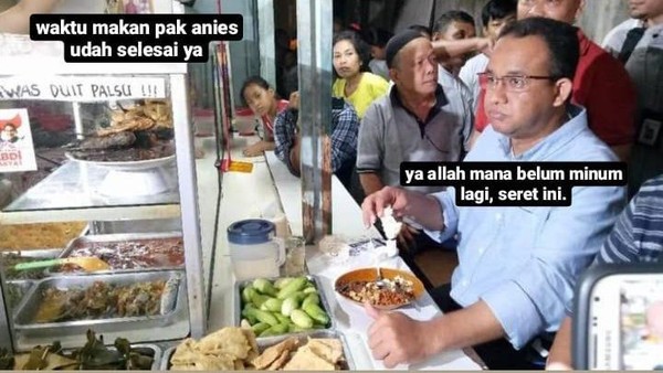 Foto meme Anies Baswedan makan di warteg viral