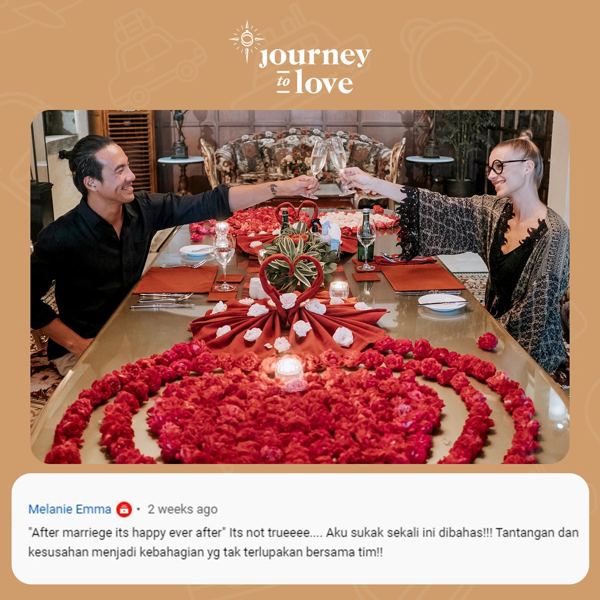 Terima kasih banyak sudah nonton #JourneyToLove di YouTube #DanielManantaNetwork 
Seneng banget bisa berbagi cerita dan ada pesan yang  tersampaikan dari perjalanan gue dan Viola. 
Next! kita akan kembali bercerita di #JourneyToLove Episode Bali. Tungguin ya di YouTube gue 🙏