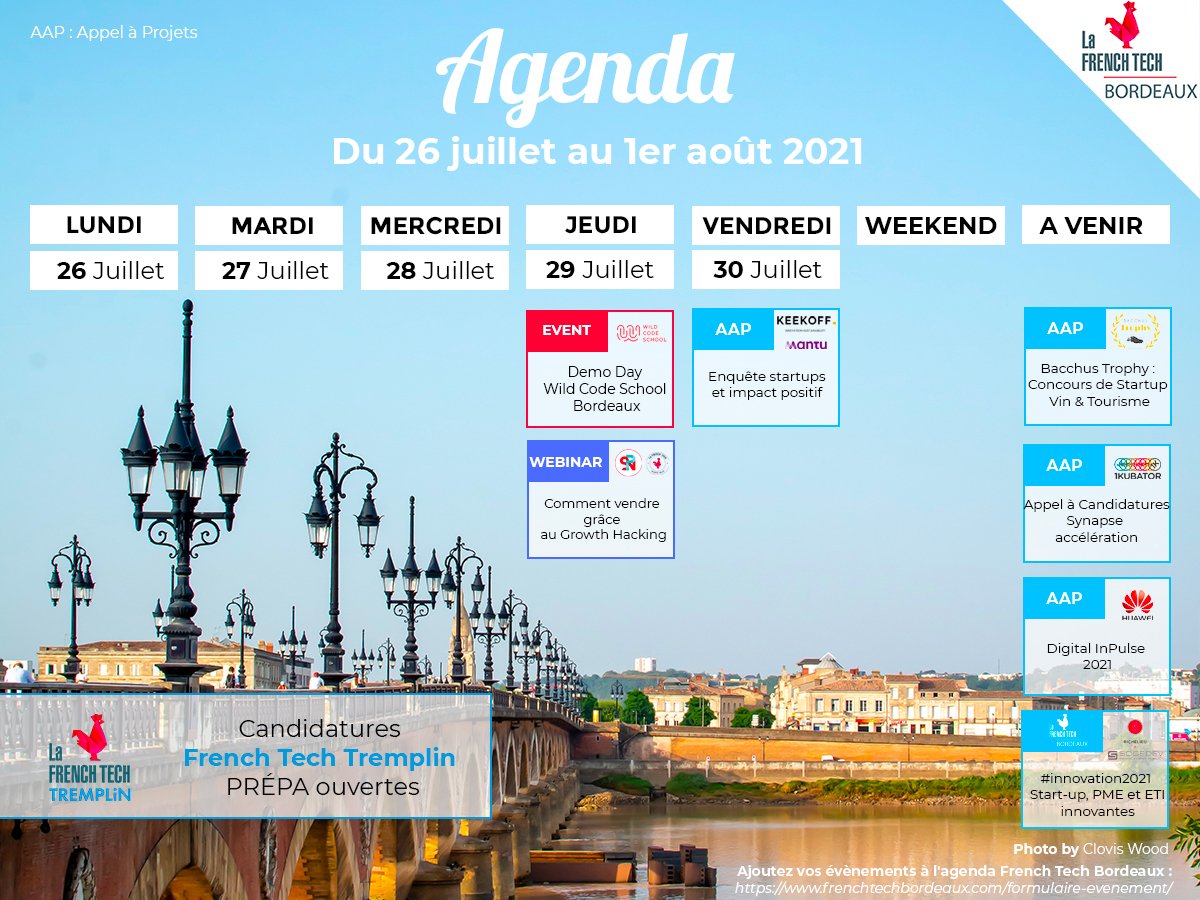 FrenchTechBdx's tweet photo. 🗓 Vos événements #FrenchTech #Bordeaux de la semaine ➡️ #FTCentralBdx, @WildSchool_Bdx, @Mantu_Group, @1KBordeaux, @HuaweiFr, Bacchus Trophy, @comiterichelieu, @reseauSPN, French Tech Atlantic Valley, @Sogedev... 🔥
Infos 👉 https://t.co/PR7mwbUoLm https://t.co/7An8GutRjA