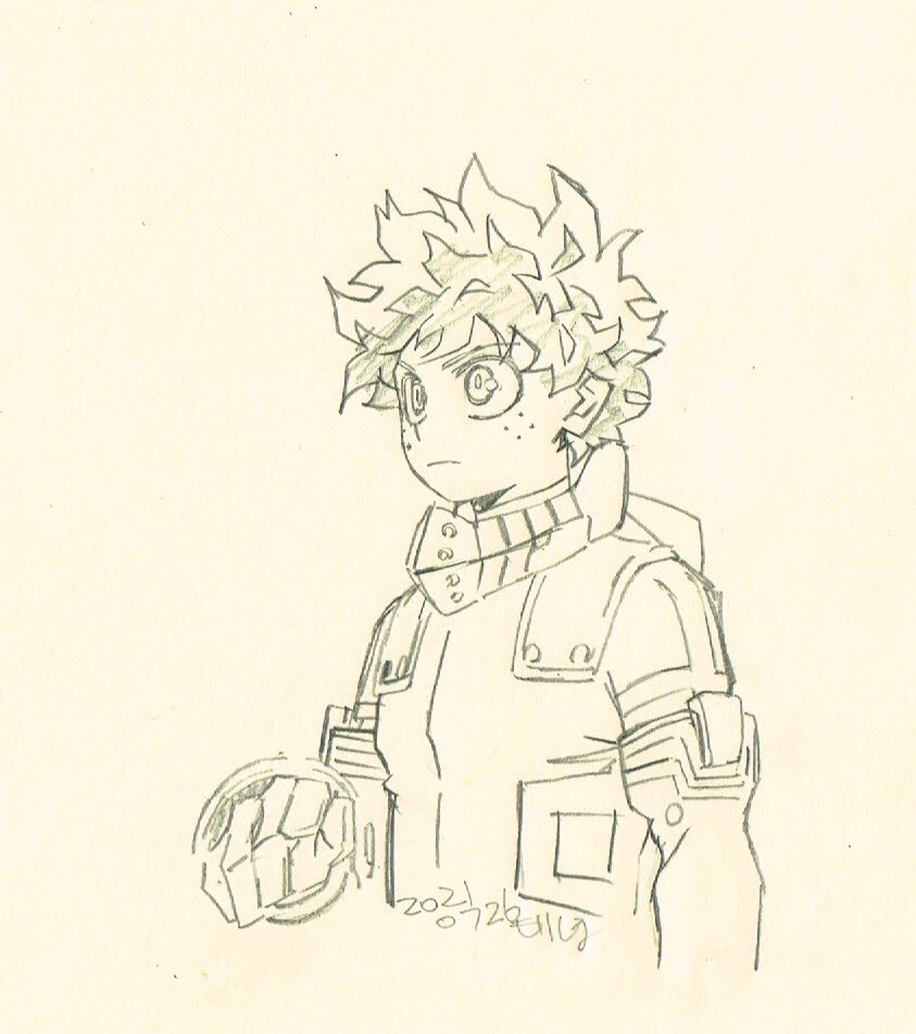 midoriya izuku 1boy male focus solo freckles monochrome traditional media gloves  illustration images