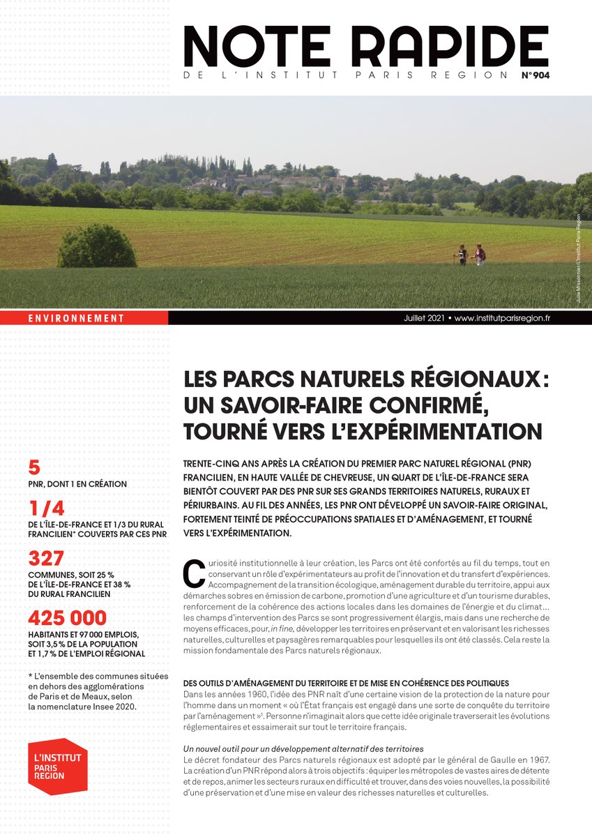 327 communes sont couvertes par un #parcnaturelrégional (1/4 de l’Île-de-France et plus 1/3 rural francilien)
de <a href="/nicolaruelle/">Nicolas LARUELLE</a> et Julie Missonnier
➡️institutparisregion.fr/nos-travaux/pu…
Les PNR
✅accompagnent la transition écologique,
✅soutiennent une agriculture et un tourisme durables…