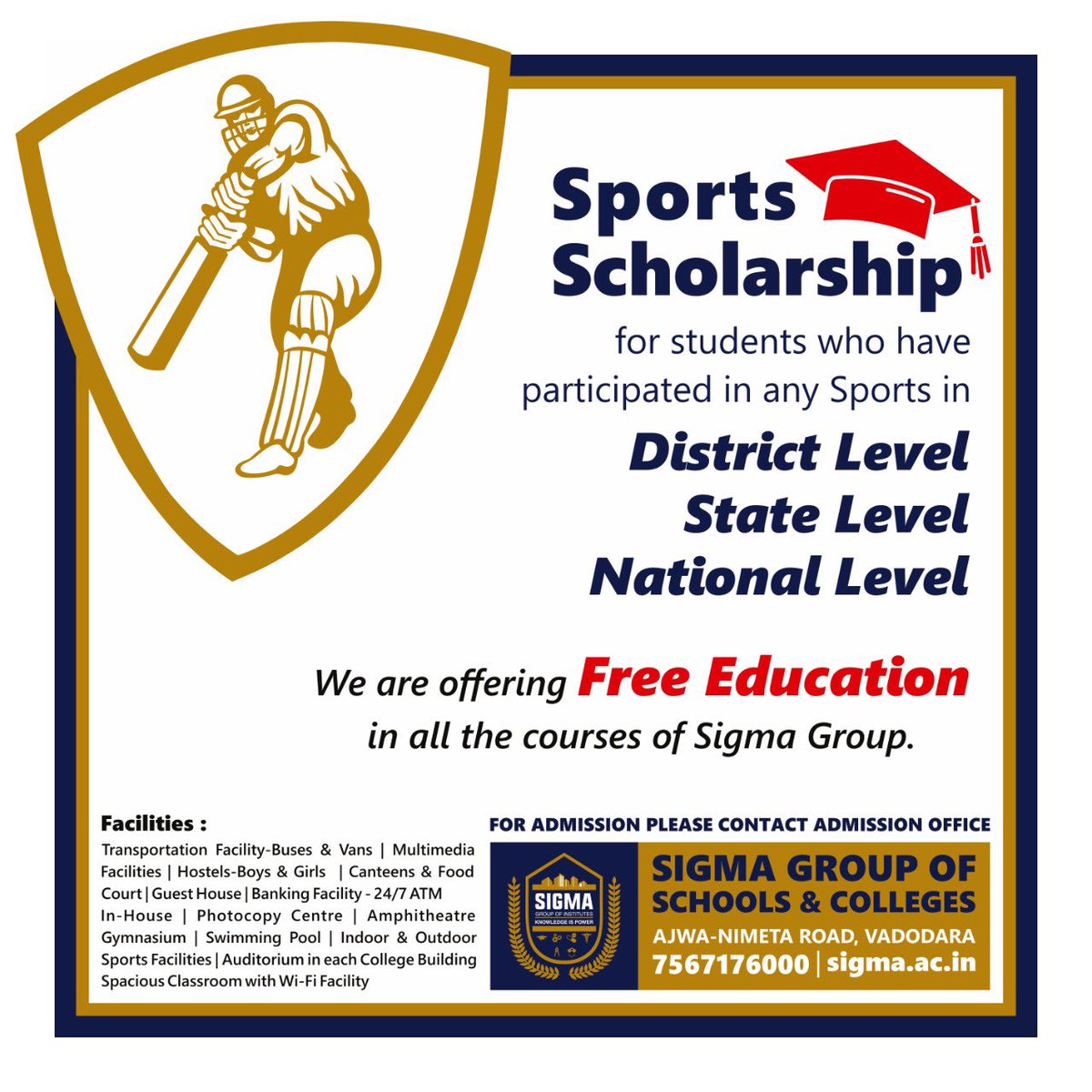 sigmaphysio's tweet photo. #SigmaInstitutes cheers aspiring sportsmen by offering free education. 🎓
Visit: https://t.co/AwWw3dDyqU 
🏅#Cheer4India 🇮🇳 #Tokyo2020 #SportsScholarship #FreeEducation #HaveShema #HaveSigma @MediaSAI @IndiaSports @WeAreTeamIndia @sigmainstitutes #SigmaPhysio https://t.co/SZdvGMhV67