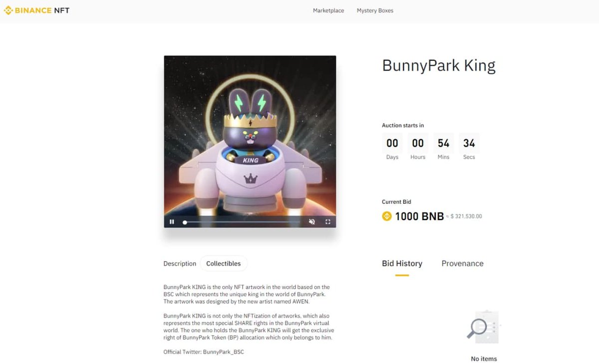 BunnyPark_BSC's tweet image. 📢The BunnyParkKING auction will start in less than 1 hour ⏰.

Get ready, bunnies! 🚀🐰

@cz_binance
@BinanceChain
@TheBinanceNFT
@Binance

Details: binance.com/en/nft/goods/d…