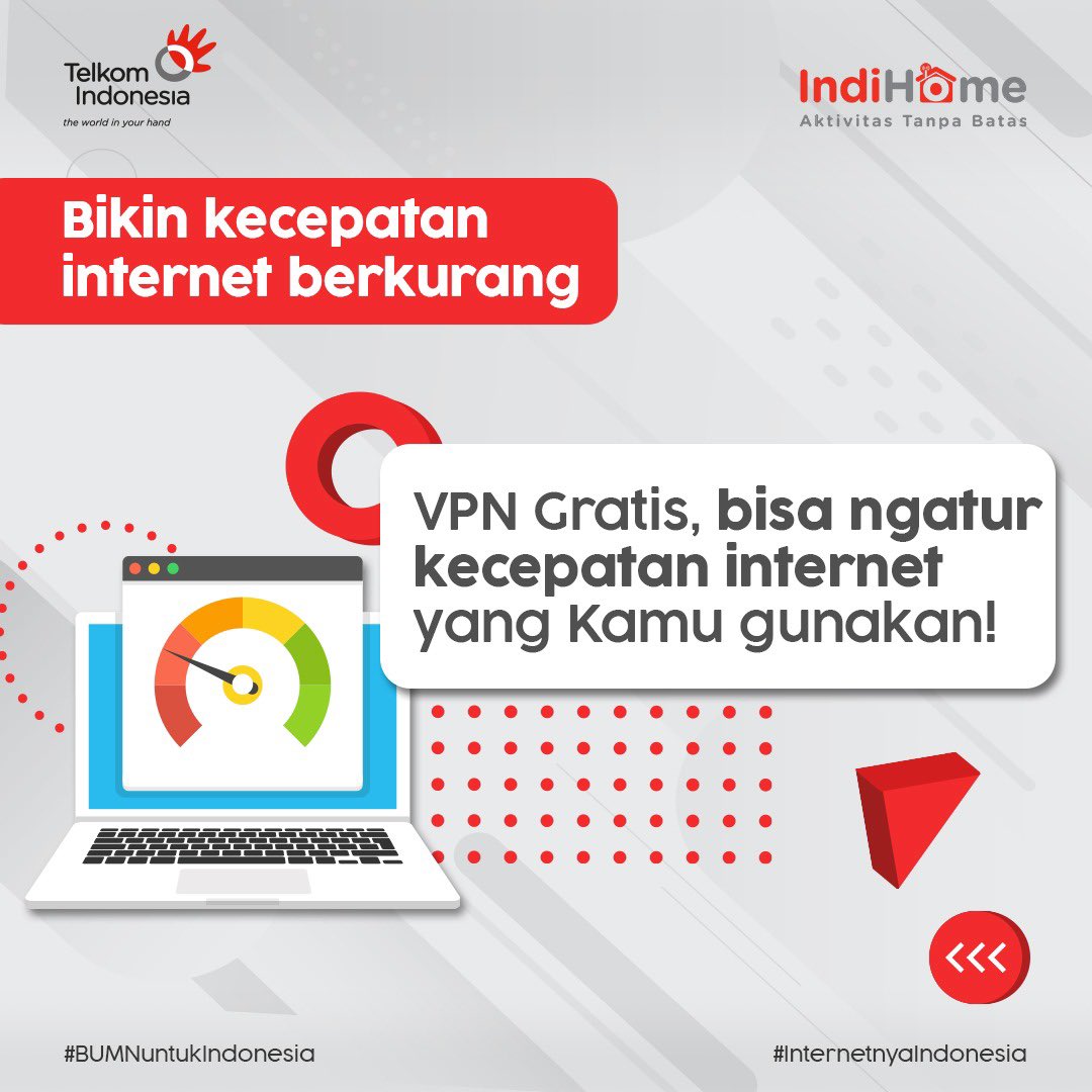 IndiHome's tweet photo. Safe your digital activity, safe your privacy!  

Kemajuan teknologi emang selalu punya dua sisi, lindungi aktivitas digitalmu di internet dengan stop menggunakan VPN Gratis. https://t.co/9xsJn0lQ5I