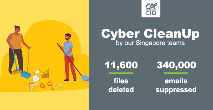 CA_CIB's tweet photo. To bring awareness to the increasing environmental impact of #digitaltechnologies, our teams in Singapore took part in the World #CyberCleanUp. The results are impressive! They deleted:
👉 11,600 files (382 Gb)
👉 340,000 emails (7.1 Gb) 
Let's all try to #cyberclean more often! https://t.co/yhouWLf1Xe