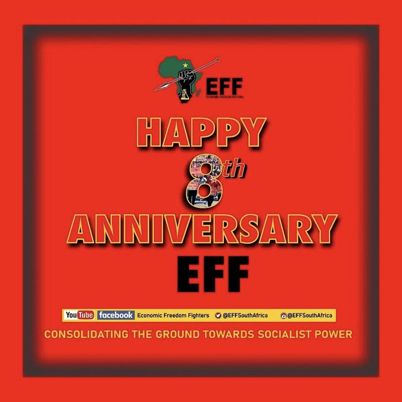 EmihleHlangane's tweet photo. 8 years of existence 🎉🥳. @EFFSouthAfrica

#EFFTurns8 
#LongLiveEFF
#TowardsSocialistPower https://t.co/F4tOKAWZ7K