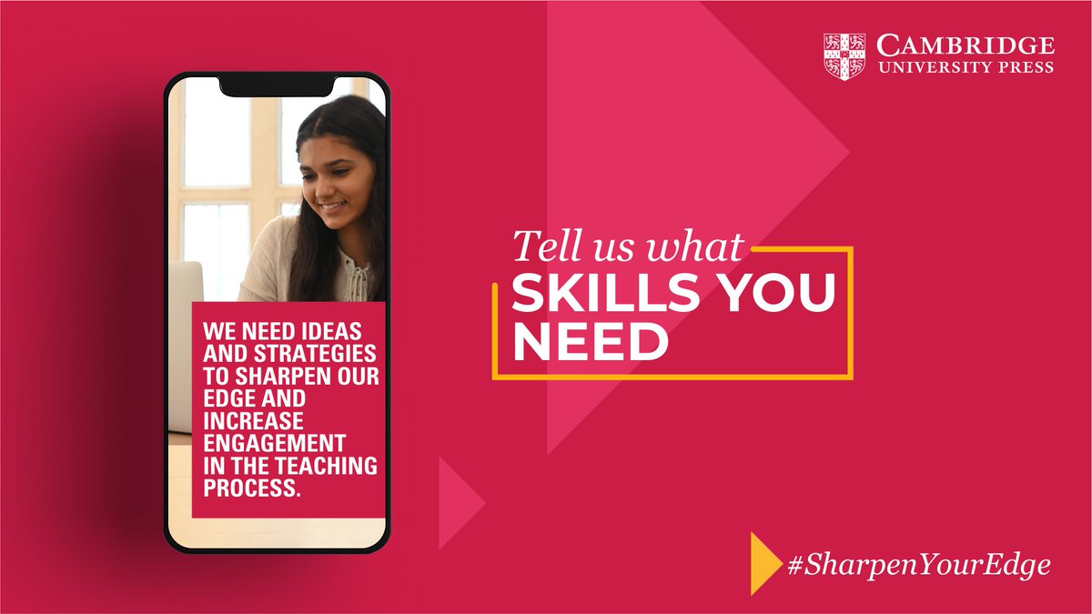 CambridgeSAsia's tweet photo. We’d like to hear what the teachers of today need to create #BetterLearningMoments. Tell us by uploading a video stating what you need to create better classroom experiences. Don’t forget to use the hashtag: #SharpenYourEdge and
tag us @cambridgeindia.
#Teachers #OnlineClasses https://t.co/pCqPopjYB8
