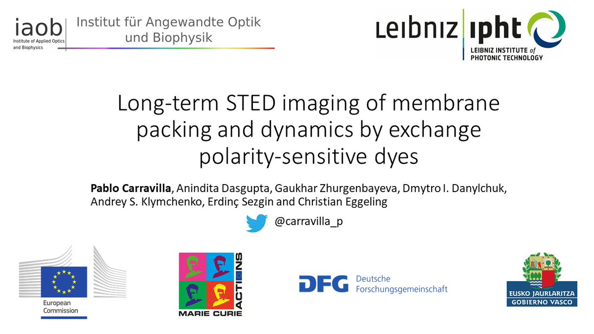 Pablo Carravilla (@carravilla_p) on Twitter photo Hi <a href="/ebsa_in/">EBSA meeting 2021 in Vienna</a> attendees! Today I will be presenting our work "Long-term STED imaging of membrane packing and dynamics". My virtual poster presentation is at 19:00 CEST, but you can access it earlier here: youtube.com/watch?v=Pvcs5g…
Preprint: biorxiv.org/content/10.110… Hi <a href="/ebsa_in/">EBSA meeting 2021 in Vienna</a> attendees! Today I will be presenting our work "Long-term STED imaging of membrane packing and dynamics". My virtual poster presentation is at 19:00 CEST, but you can access it earlier here: youtube.com/watch?v=Pvcs5g…
Preprint: biorxiv.org/content/10.110…
