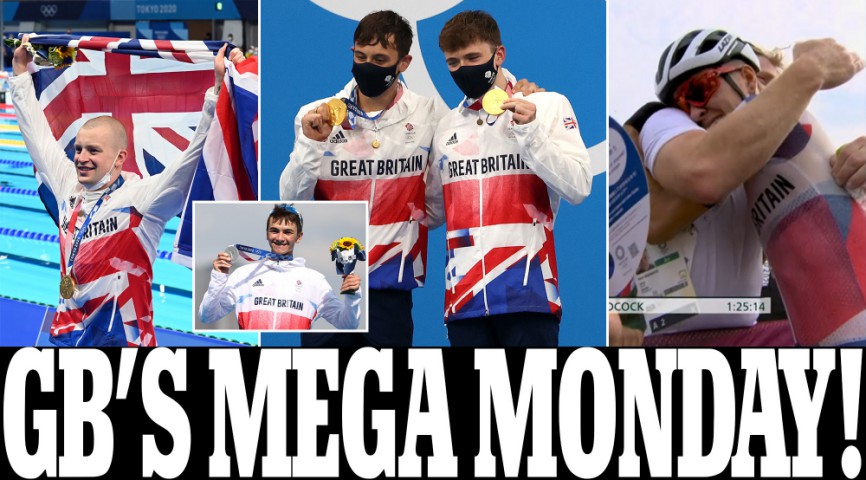 MailSport's tweet photo. 🥈 Alex Yee
🥇 Adam Peaty
🥇 Tom Daley &amp; Matty Lee
🥇 Tom Pidcock

Team GB claim THREE Olympic golds and a silver on Mega Monday

#Olympics #Tokyo2020
https://t.co/UBWgfyLATJ https://t.co/p4rSO8YPDv