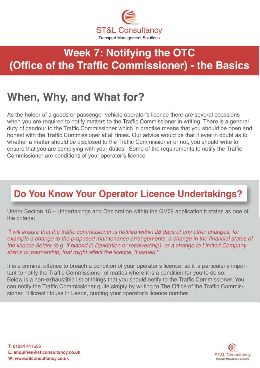 stl_consultancy's tweet photo. Week 7 - Notifying the OTC (Office of the Traffic Commissioner)

Visit the website to access the FREE downloadable reference PDF's.
Milton Keynes Chamber of Commerce  Northamptonshire Chamber of Commerce  Collaborate MK  
#alwayscommunicate
#staycompliant
#logisitics
#OTC https://t.co/raoTGFGK99
