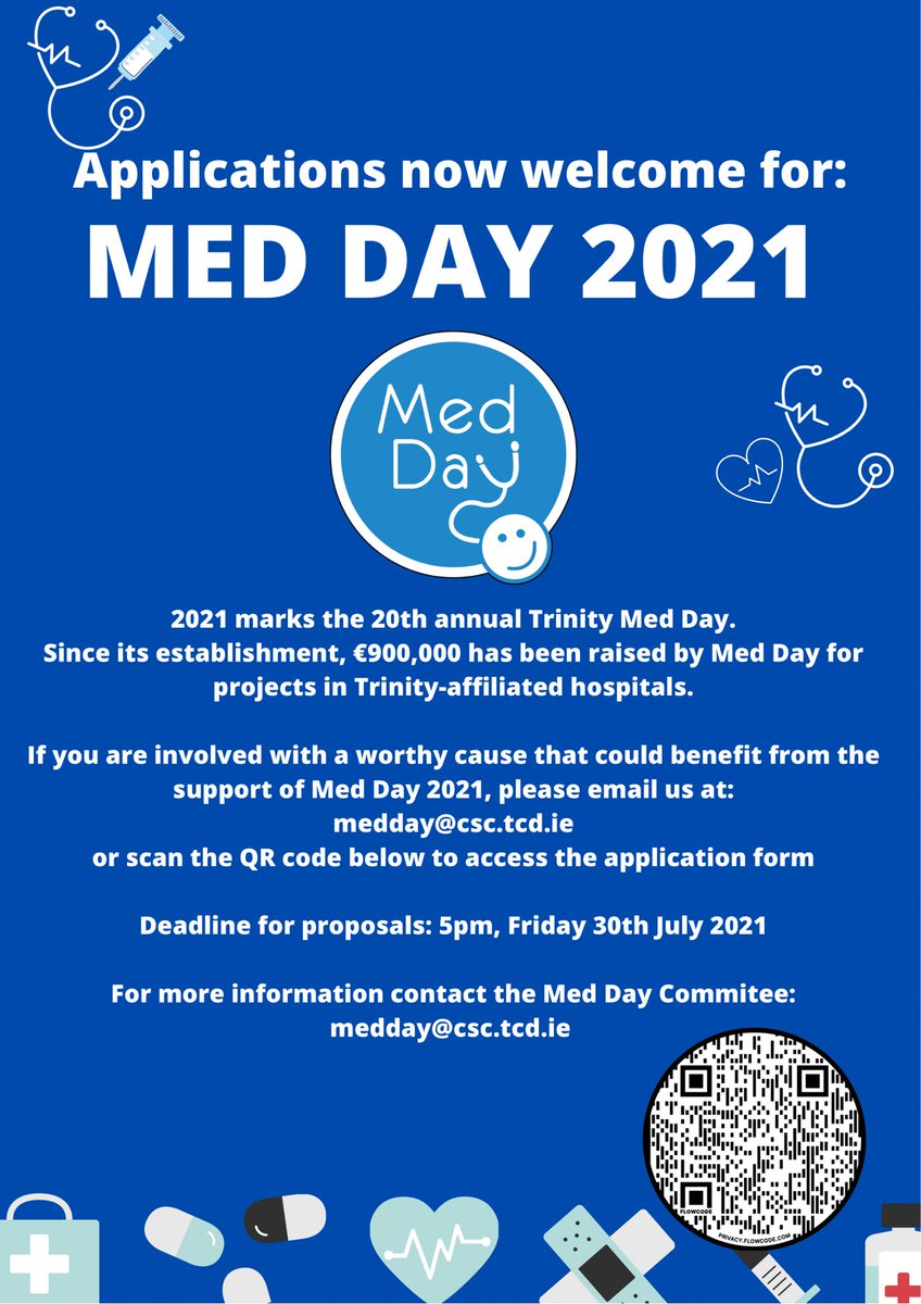 2021 marks the 20th anniversary of the annual Trinity Med Day. If you are involved in a worthy cause contact us via email to find out more or scan the QR code to to access the application form.