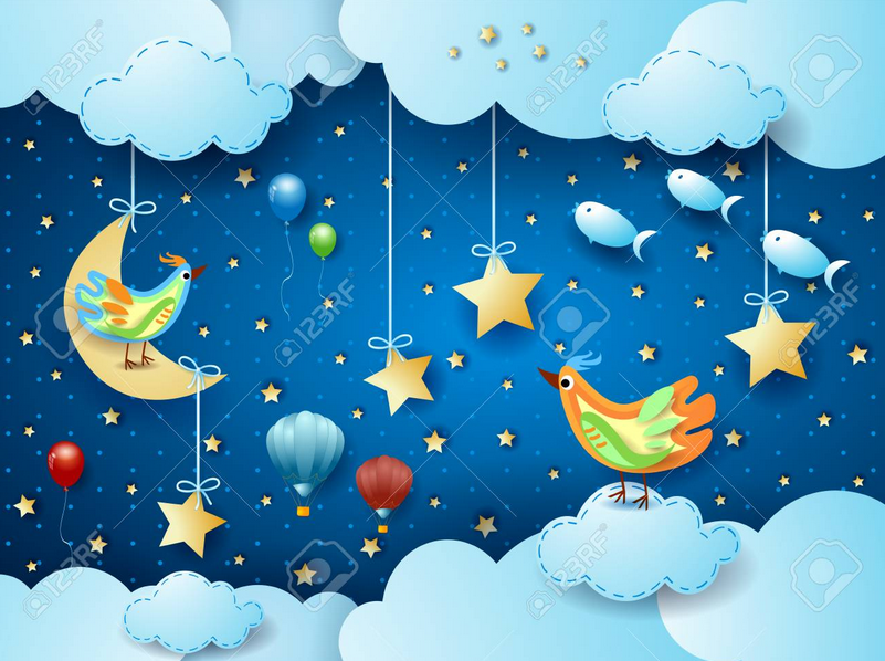 Sold on #123RF! 
#Fantasy #Cloudscape #Sky #Night #Birds #FlyingFishes #HangingStars 
#Vector #Illustration #Stockillustration 
it.123rf.com/photo_12517643…