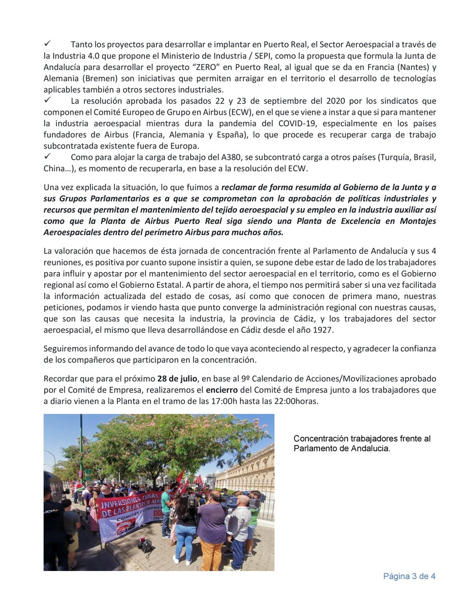 CCOOAirbus_PR's tweet photo. Concentración de la plantilla Airbus Puerto Real en el Parlamento de Andalucía el pasado viernes. https://t.co/JvHuugWCcH