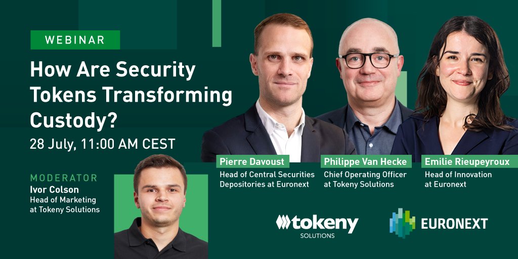 In partnership with <a href="/TokenySolutions/">Tokeny, an Apex Group company</a>, we invite you to our upcoming webinar focusing on “How are security tokens transforming custody?”. 
Register here: us02web.zoom.us/webinar/regist…