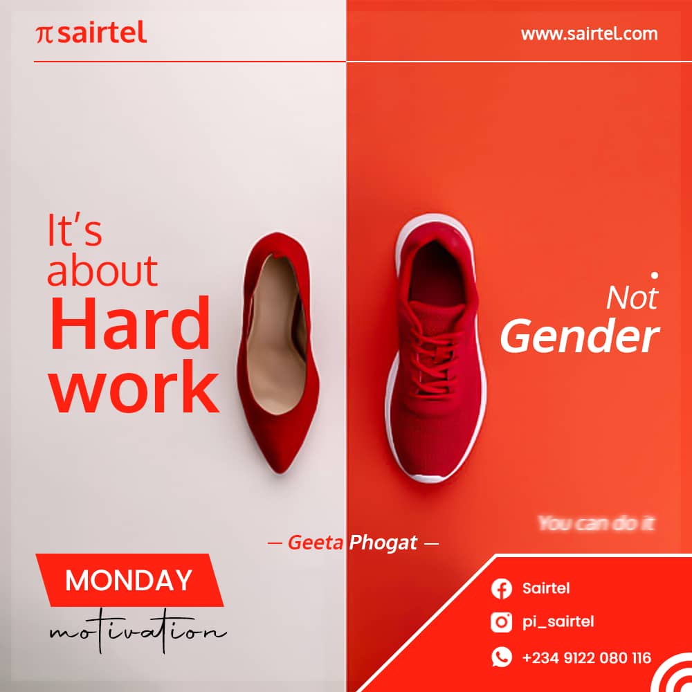 Pi_Sairtel's tweet photo. Hard work is not determined by gender. Get to work today, Choose Sairtel!

#Sairtel #MondayMotivaton #BBNajia Maria Liquorose Boma Emmanuel https://t.co/UG1AC5Koxt