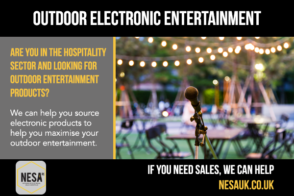Are you in the #Hospitality sector and hosting events in your outdoor spaces?
 
Our #SalesAgents are here to help you source the perfect #Electronic products to upgrade your outdoor area today, from high-quality TV's to fans for the heat, we can help supply your needs.
 
#NESAUK