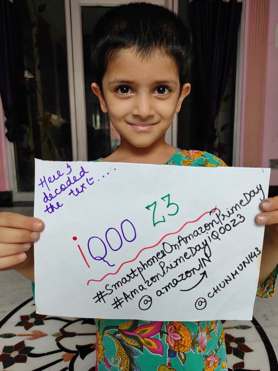 CHUNMUN143's tweet photo. @amazonIN Decoded &amp; Cracked the Code  

➡ Code : iQOOZ3  
 
#SmartphonesOnAmazonPrimeDay 
#AmazonPrimeDayiQOOZ3

@amazonIN ❤
@FakeChiragArora @OldYaade @felirod1976 @rajiarshita @WadhvaniNaina @seemaraibagi09 @seemahasan @GarimaY85377359 @ImtiyazS09 @i_m_maqazi @2danimators https://t.co/Zzxo8zO6j9