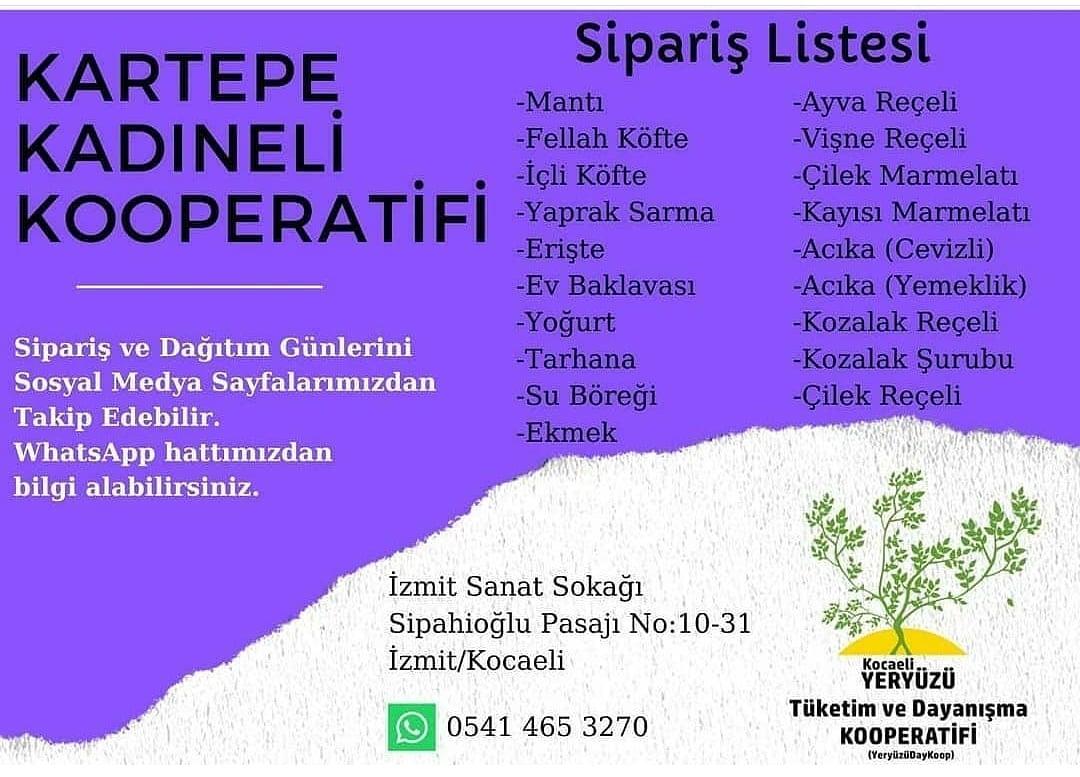 Kartepe Kadıneli Kooperatifi ürünleri için siparişlerinizi sosyal medya sayfalarımıza ve WhatsApp hattımıza mesaj atarak ulaştırabilirsiniz 😊
