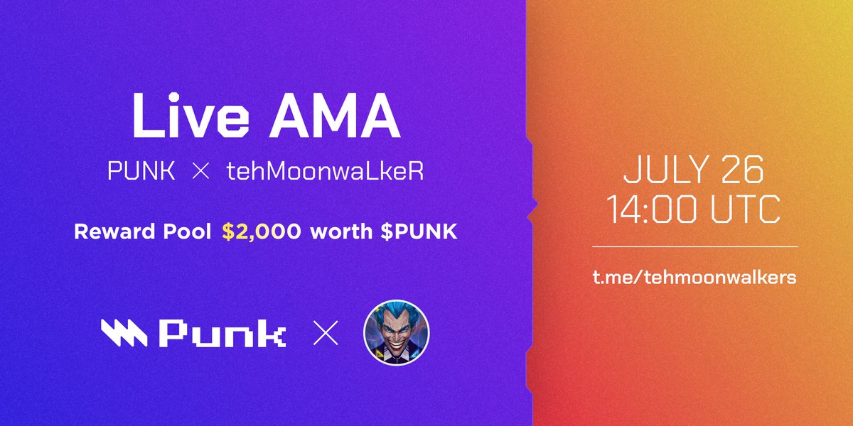 PunkProtocol's tweet photo. LIVE #AMA with @tehMoonwalkeR starts Today!
Submit Questions &amp; Earn $PUNK

⏰: 2:00PM - 26th July (UTC)
🏆#Rewards: $2,000

5 questions will be selected from https://t.co/VbNmk23Htm 
10 questions will be selected from the Live AMA on https://t.co/9N61kcgIG9

$PUNK #giveaway https://t.co/x1g8d32H3D