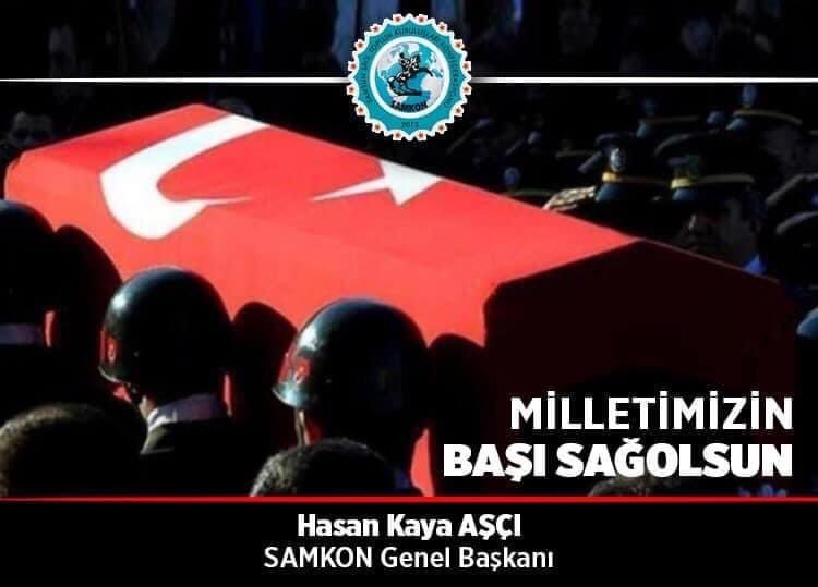 Fırat Kalkanı bölgesinde teröristlerin hain saldırısı sonucu şehit olan kahraman askerlerimize Allah’tan rahmet, ailelerine sabır, yaralı askerlerimize acil şifalar diliyorum. Milletimizin başı sağ olsun. 🇹🇷 Hasan Kaya Aşcı SAMKON Genel Başkanı