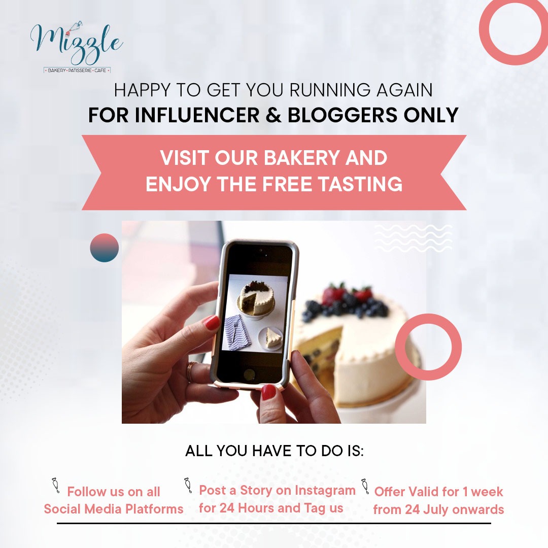 mizzlebakery's tweet photo. For all the #foodbloggers and #influencers in town with the minimum of 5k followers, VISIT US FOR FREE TASTING @MIZZLE! This week, we will be having sweet delicacies tasting event in our store at Gurgaon.
#FreeTasting #mizzle #foodblogger #foodinfluencer #foodie #blogger https://t.co/lAKQgzC03V