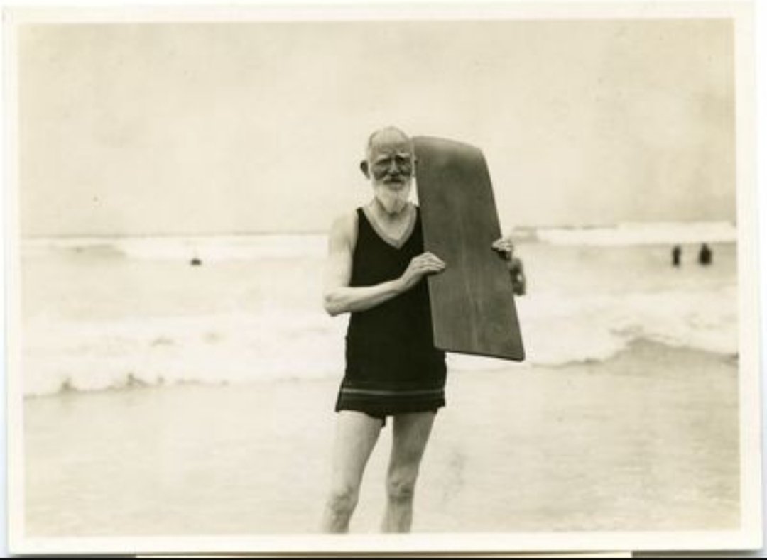 IrishLitTimes's tweet photo. Happy 165th birthday to George Bernard Shaw - (surfing off the coast of South Africa aged 75) https://t.co/exHarcYBsd