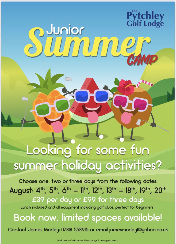 PglGolf's tweet photo. @pytchleychurch Hi guys! How about this for some local summer hols activities! Come and give golf a try-all equipment provided and lunch! Perfect activity for the kids 🙌🏻 #getintogolf #golf #localfun book now or enter the comp on our page to win a FREE place! https://t.co/JPbp11yk0c