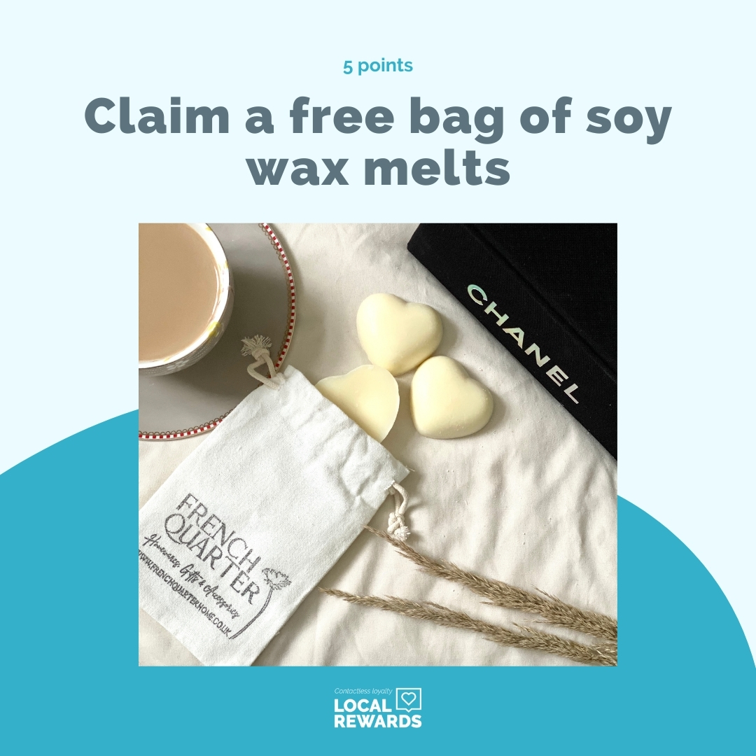 MaybeTech's tweet photo. 💙 With this reward, @FrenchQuarter1 are really spoiling their customers, who can claim a free bag of soy wax melts for 5 points! 🕯️ Retailers, do you fancy getting involved? Check out Brentwood's High Street Guide &amp; sign up: https://t.co/7Z2hPrjT5g 🛍️ #ILoveLocal @DiscoverBwd https://t.co/r2S1Zayk1P