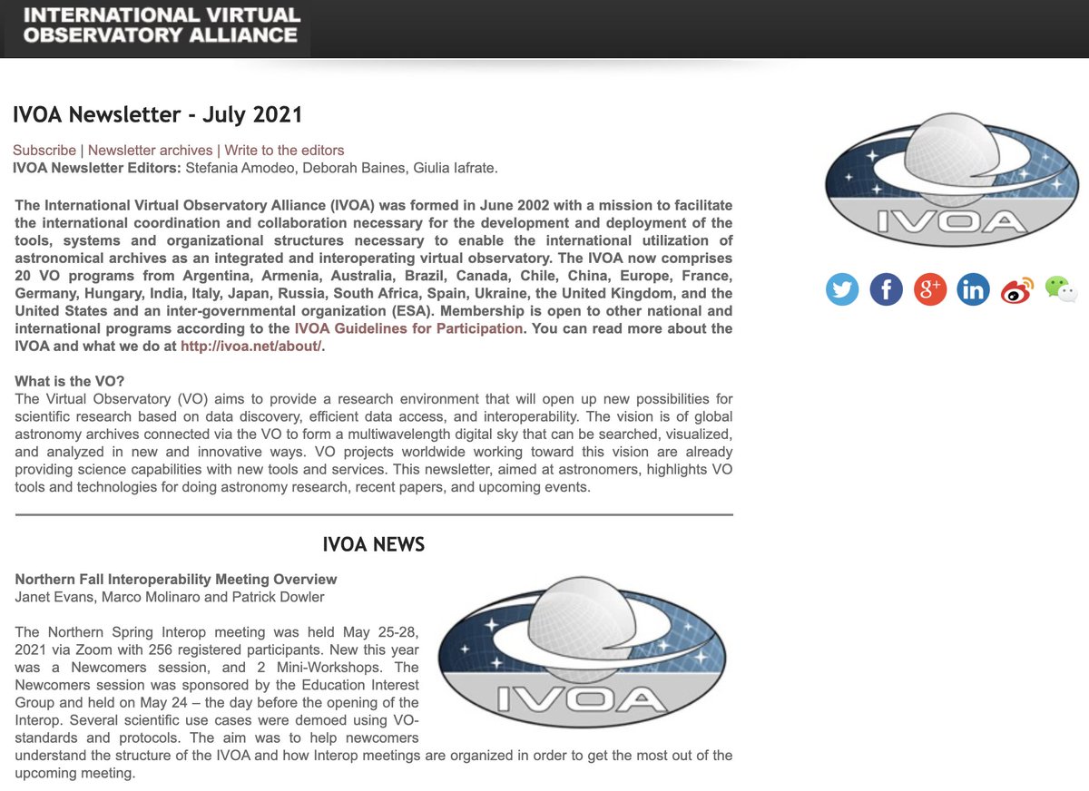 The July 2021 issue of the #IVOA Newsletter is now available! This newsletter for #astronomers is intended to highlight new capabilities of VO tools and technologies for doing astronomy research.  ivoa.net/newsletter/024/