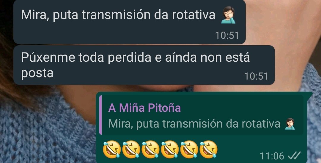 Podía ser perfetamente un mensaxe de <a href="/prettyruralboy/">Corta viño e bota pan</a> ou de <a href="/Martioalfonso1/">O Martiño Alfonso 🐲🦁🏳️‍🌈🇵🇸</a> . Pero non, é de <a href="/Pandeireta/">Celsiña</a> .😂😂😂 Algo estou facendo ben cando ata a miña moza ven onda min queixarse da maquinaria😂😂😂😂