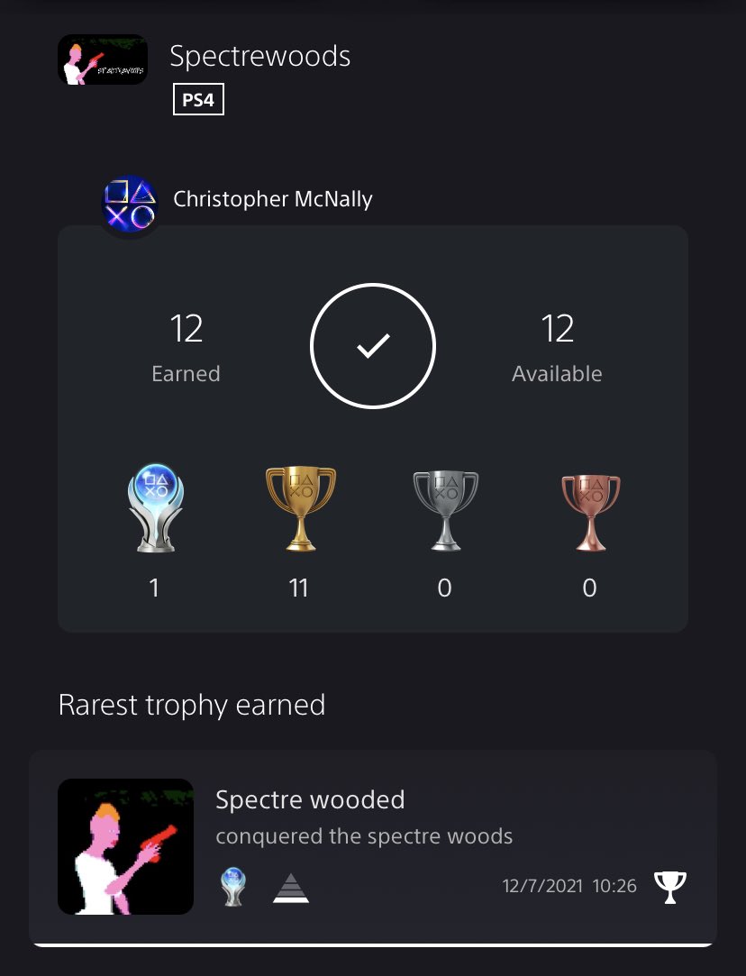 Platinum #293 Spectrewoods 
#Playstation #PlatinumTrophy #PSN #PS4 #TrophyHunter #Spectrewoods #TheVoicesGames #PS4Share #PS5 #PS5Share @thevoicesgames #PSVita #PSVitaIsland #indiegame #indiedev #playstationstore GOTY https://t.co/27CKbfKpkD