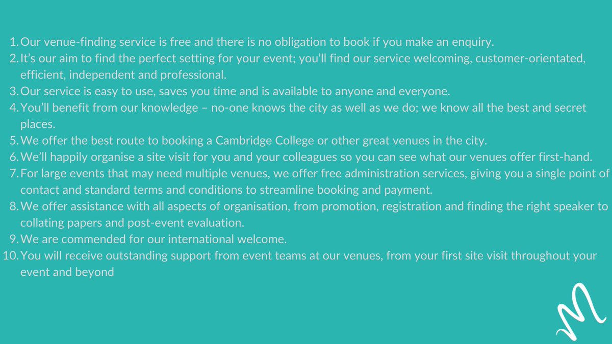 Meet Cambridge (@meetcambridge) on Twitter photo Need help to plan a future event in #Cambridge? Our service is free and there's no obligation - that's one good reason to choose us - here's 9 more 👇😀 Need help to plan a future event in #Cambridge? Our service is free and there's no obligation - that's one good reason to choose us - here's 9 more 👇😀
