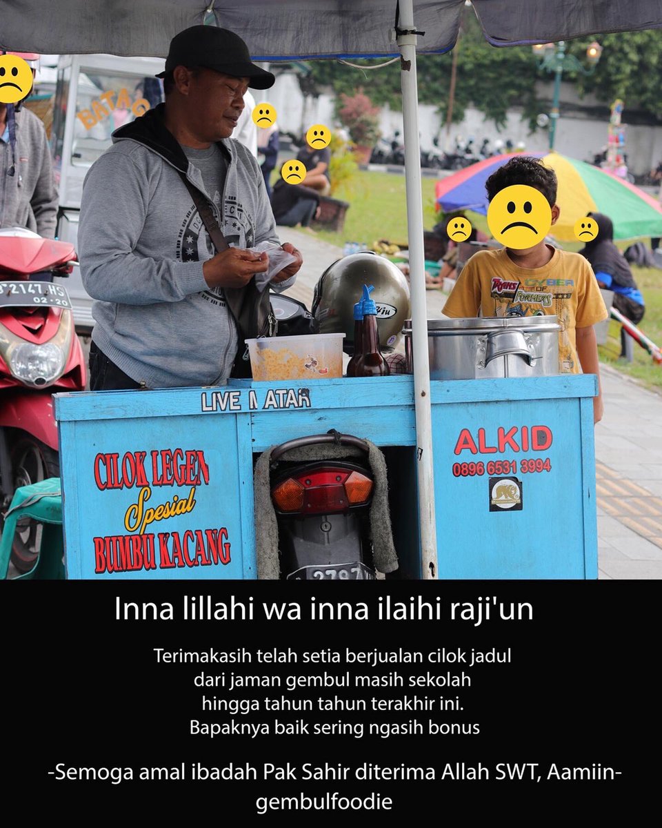 gembulfoodie's tweet photo. Terimakasih pak Sahir. Legend bersama ciloknya. Selamat beristirahat, kebaikan mu akan selalu dikenang  🙏🏻🙏🏻

@YogyakartaCity @Jogja24Jam @JogjaUpdate https://t.co/3bCF7O74UY