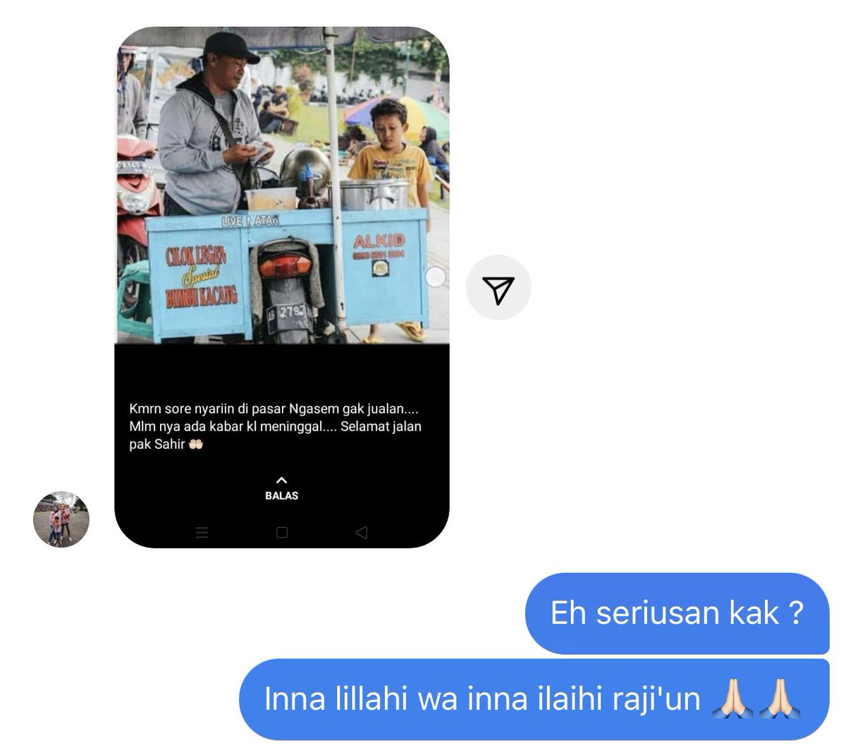 gembulfoodie's tweet photo. Terimakasih pak Sahir. Legend bersama ciloknya. Selamat beristirahat, kebaikan mu akan selalu dikenang  🙏🏻🙏🏻

@YogyakartaCity @Jogja24Jam @JogjaUpdate https://t.co/3bCF7O74UY