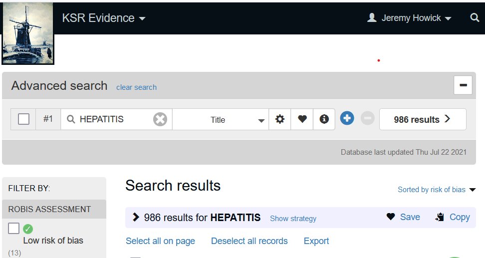 Coming up this week on #JULY 28: #worldhepatitisday

To eliminate this disease, we need the best evidence. Our database has 986 reviews with the term 'hepatitis' in the title. 13 are rated at a low risk of bias according to #ROBIS.

<a href="/Hep_Alliance/">World Hepatitis Alliance</a> <a href="/NO_hep/">NOhep</a> 

#review #bias
