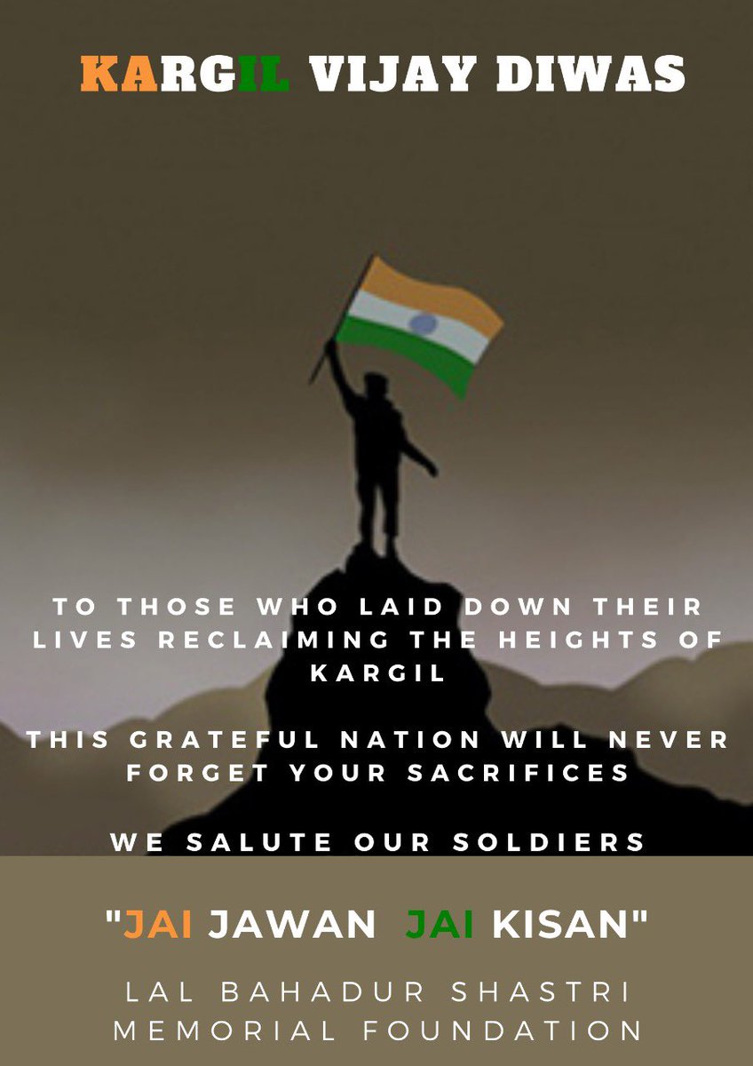 Remembering the sacrifices made by our beloved Jawans 🙏
Jai Jawan Jai Kisan Jai Hind...
Kargil Vijay Diwas 2021!
#22YearsOfKargilVijay