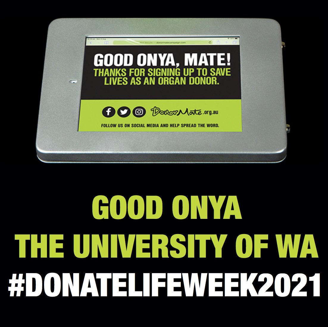 DonorMate's tweet photo. Onya, mates. Great job 👏 👍👌

@uwanews @DonateLifeToday #DonateLifeWeek2021 #greatregistrationrace https://t.co/4TwMsZQ5ap