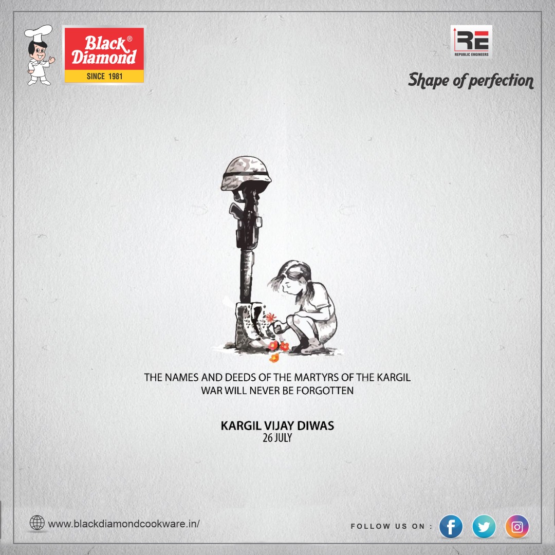 CookwareBlack's tweet photo. We salute and pay our humble tribute to the brave soldiers who sacrificed their lives protecting the nation.
.
#kargilvijaydiwas #kargil #indianarmy #kargilwar #india #indianairforce #indiannavy #indian #bharat #kargilvijaydivas #jayhind #blackdiamondcookware https://t.co/dOOI9wBIw0