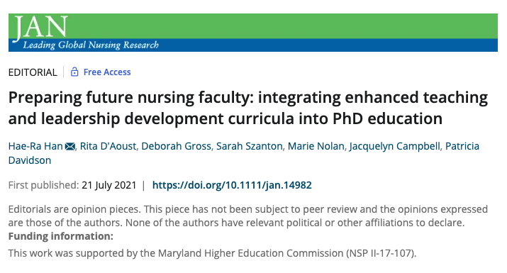 jadvnursing's tweet photo. Preparing future nursing faculty through enhanced teaching and leadership development
@han_hhan3 @RitaDAoust Deborah Gross, @sarah_szanton @NolanOnNursing Jacquelyn Campbell @UOW_VC - all @JHUNursing 🇺🇸
https://t.co/clSCZoETJF
@Wiley_Nursing #Faculty #AcademicLeadership https://t.co/jeAyvSQgGR