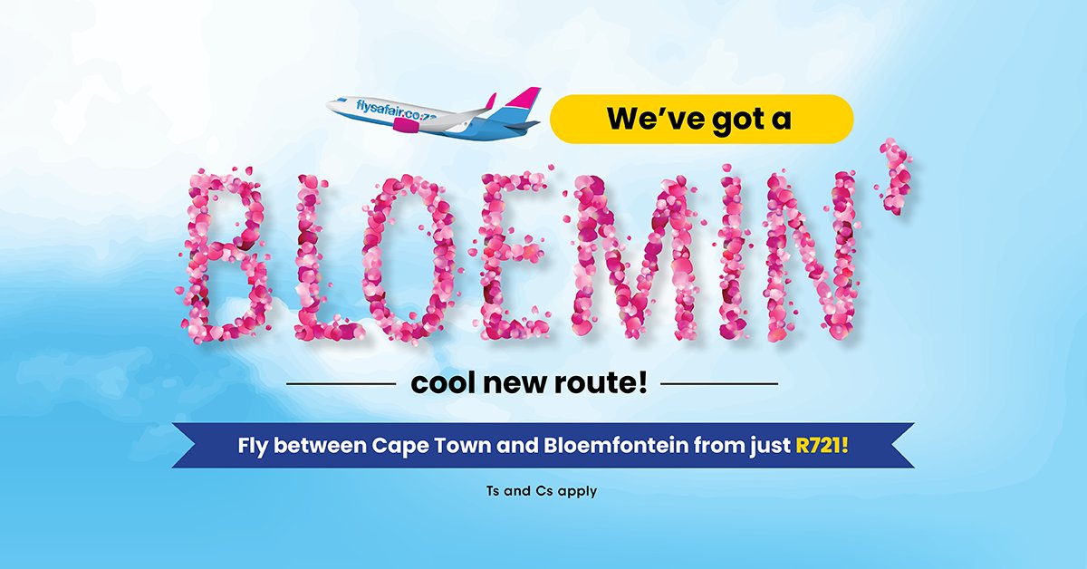 We’ve launched a #NewRoute, and we’re not pollen your leg when we say it’s the best of the bunch! That’s right, from 30 July 2021, we start #flying between #CapeTown and #Bloemfontein the #CityOfRoses, it’s time to put the petal to the metal & book now at flysafair.co.za